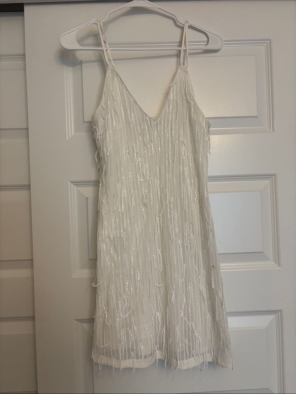 Lulu’s White Beaded Spaghetti-Strap Slip Dress